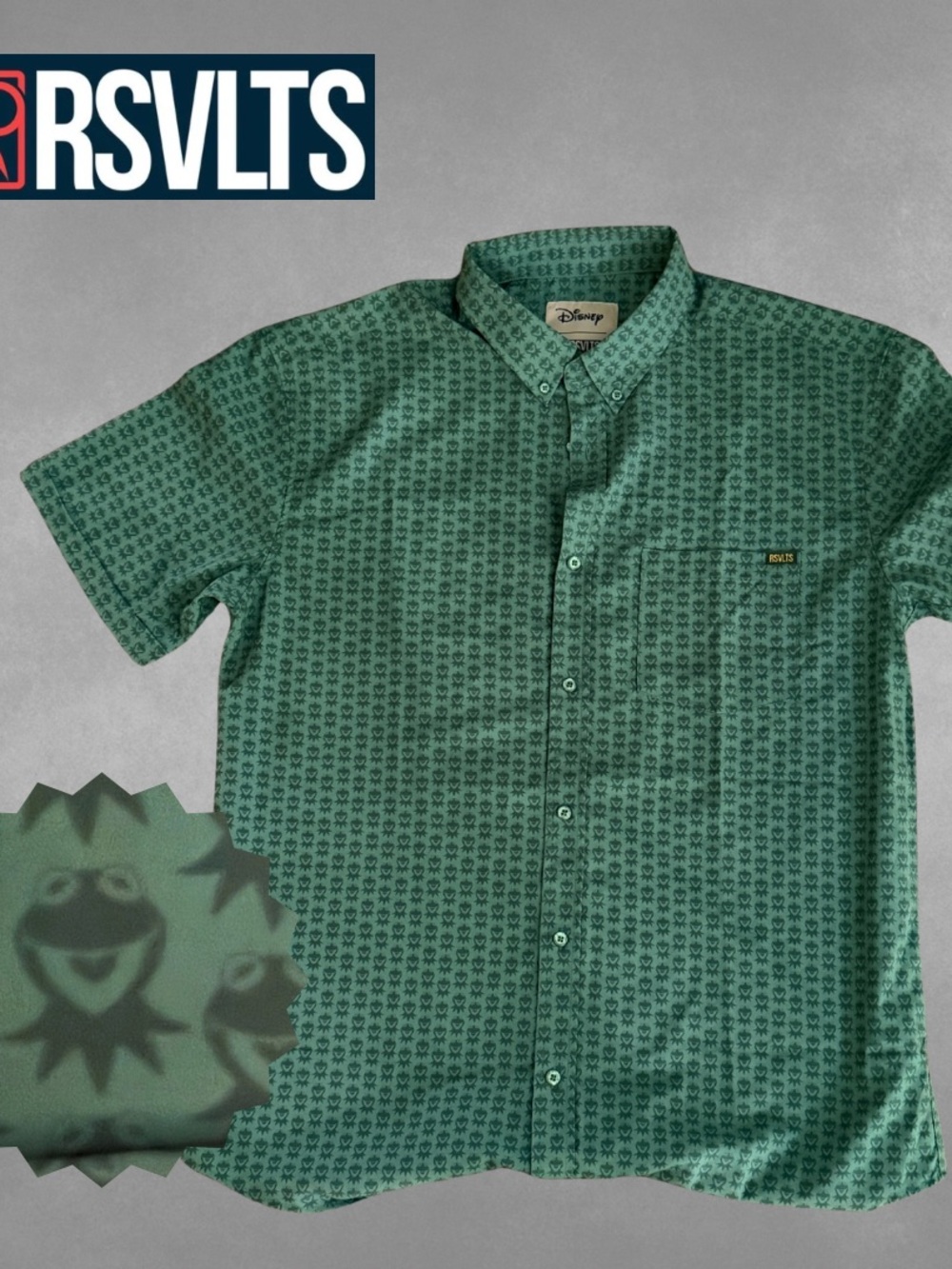 RSVLTS Muppets Kermit the frog Green Short-Sleeve Button-Down Shirt XL